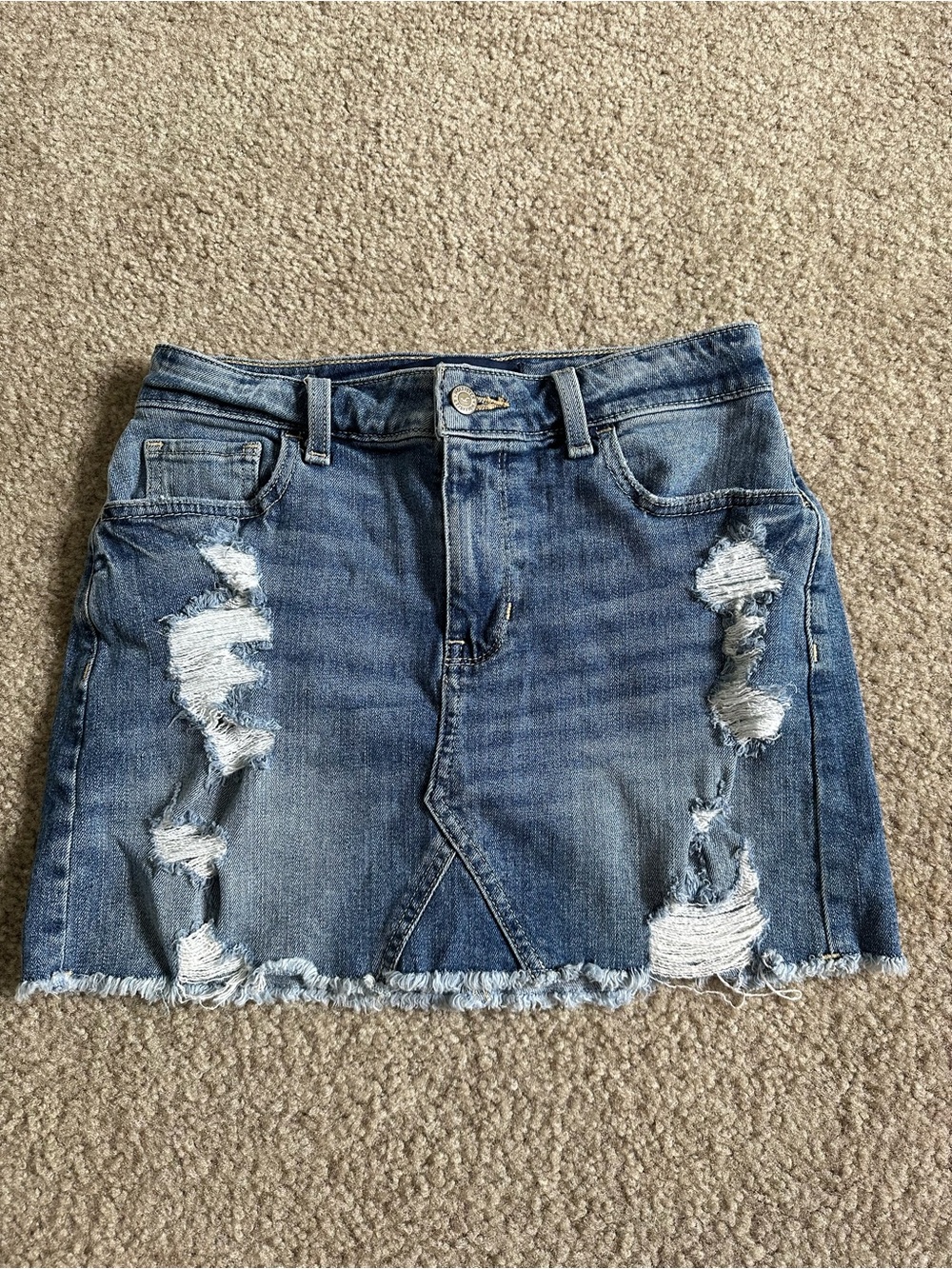 Distressed Blue Denim Mini Skirt